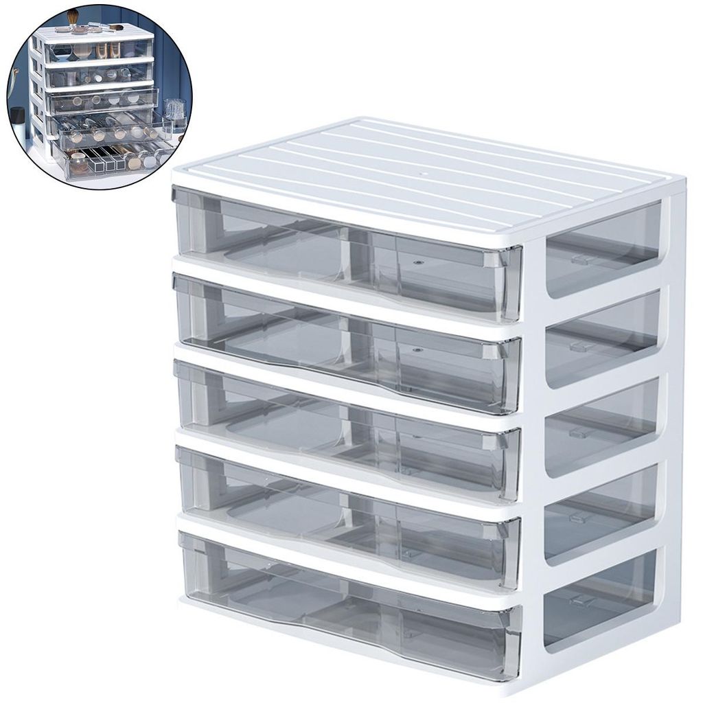 Schubladenbox 5 Ebenen transparent Kunststoff Organizer 23,5cm mit Stopper für Büro Schreibtisch Kosmetik Aufbewahrung