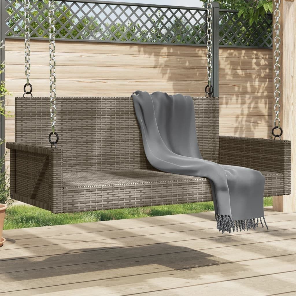 Design Hängebank Grau 119x56x48 cm Poly Rattan, Gartenbänke 2024 Neu