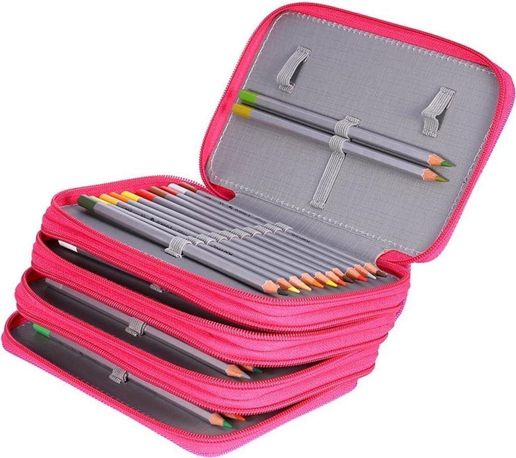 72-Fächer Slot Farbstift Tragetasche Große Kapazität Oxford Mehrschichtiger Stift Organizer mit Süßem Reißverschluss (Rosa Rot) - Modernes De...