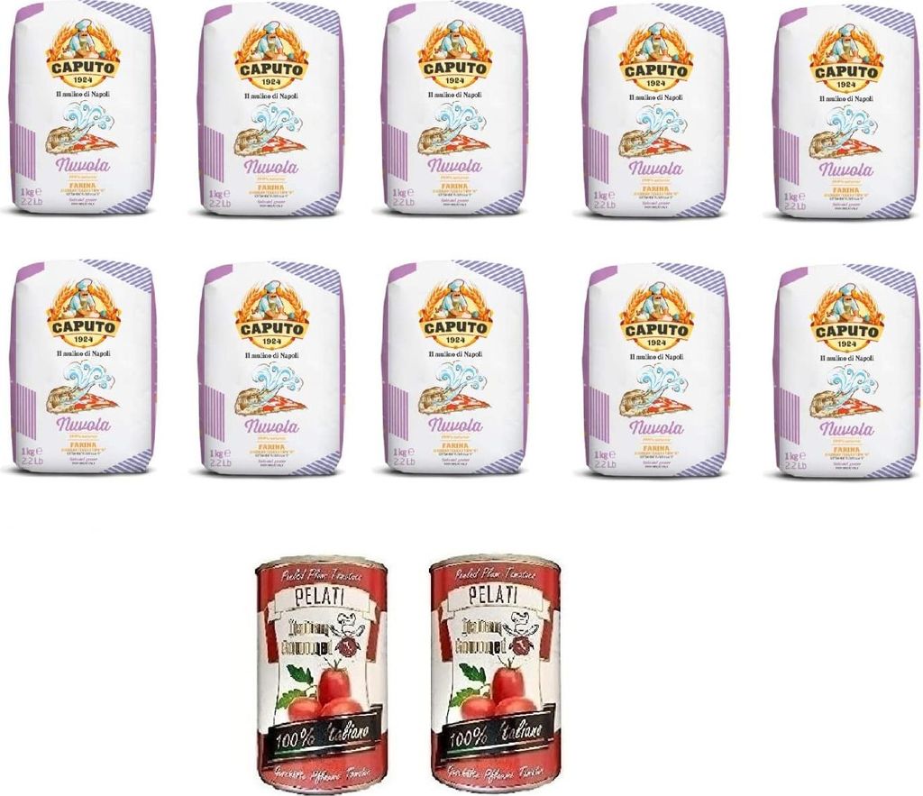 10x Farina Molino Caputo Nuvola Pizza Napoli Pizzamehl für leichten teig 1kg 100% natürliche + Italian Gourmet 100% italienische geschälte Tomat...
