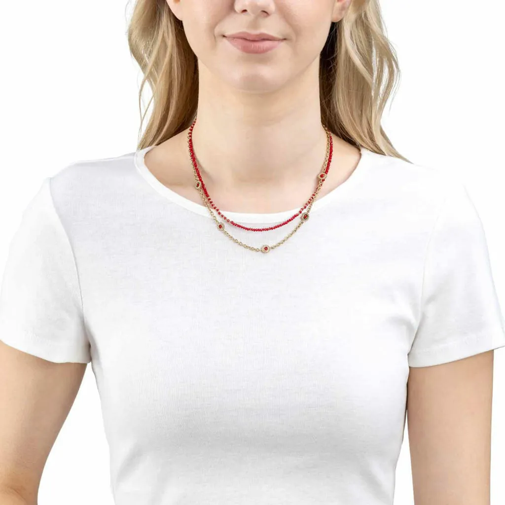 Collier en acier inoxydable doré Florena Leonardo avec perle rouge - 3