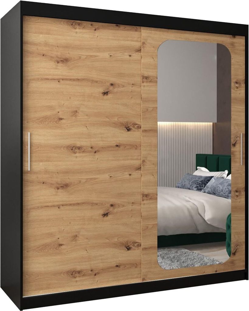 MEBLE KRYSPOL Promo 2180 Schlafzimmerschrank zwei Schiebetüren - Mattschwarz + Artisan