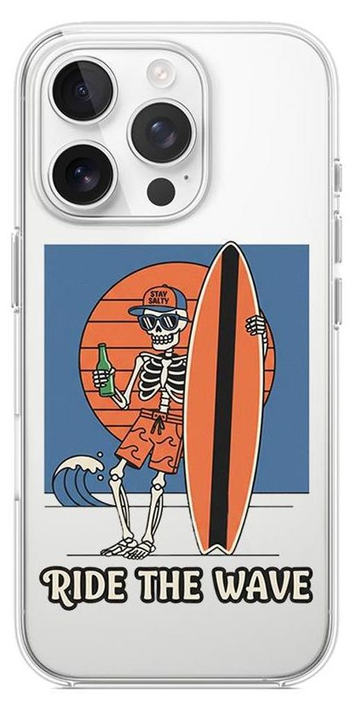 Flexible Hülle für das iPhone 14 Pro, TPU Silikon transparent, Skelett mit Surfbrett