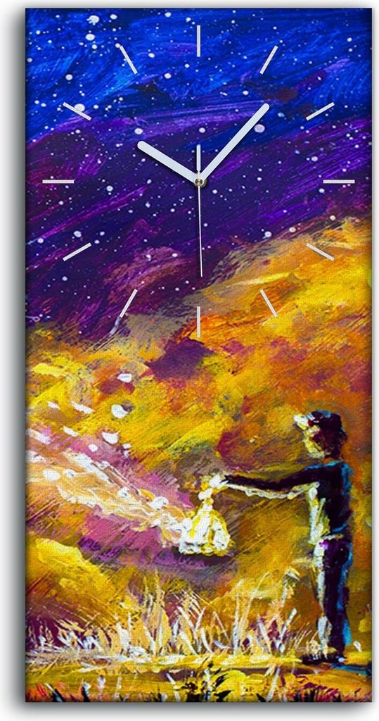 Wandbild Leinwand Bilder mit Uhr 30x60 Junge mit Laterne bei Nacht Kunst - weiße Hände