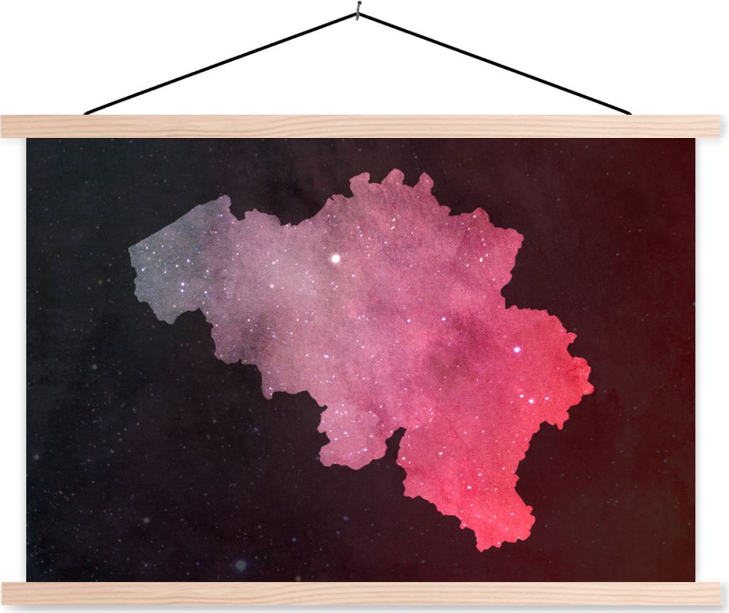 MuchoWow Textilposter Karte - Belgien - Sternenhimmel 60x40 cm mit holzfarbenen Rahmen - Bilder