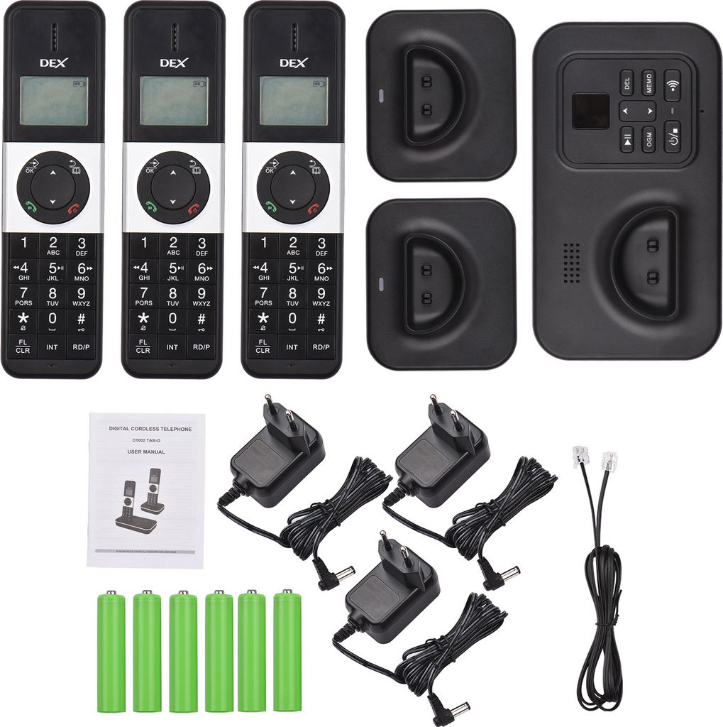 BISOFICE D1002 TAM-T 3-Handset Cordless Phone with Answering Machine Caller ID/Call Waiting 1.6 inch LCD 3 Lines Screen Display Rechargeable Batter...