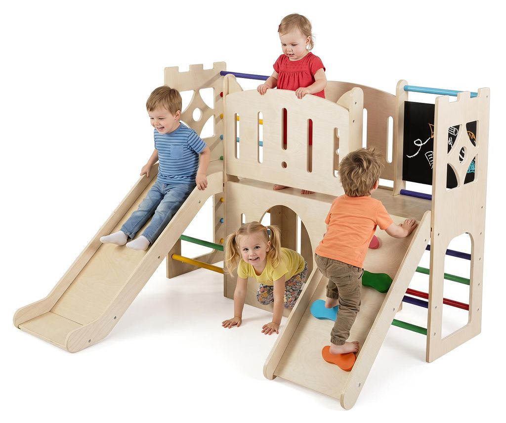 COSTWAY Kinderspeeltoestel met glijbaan en klimrek, 8-in-1 Productafbeelding 