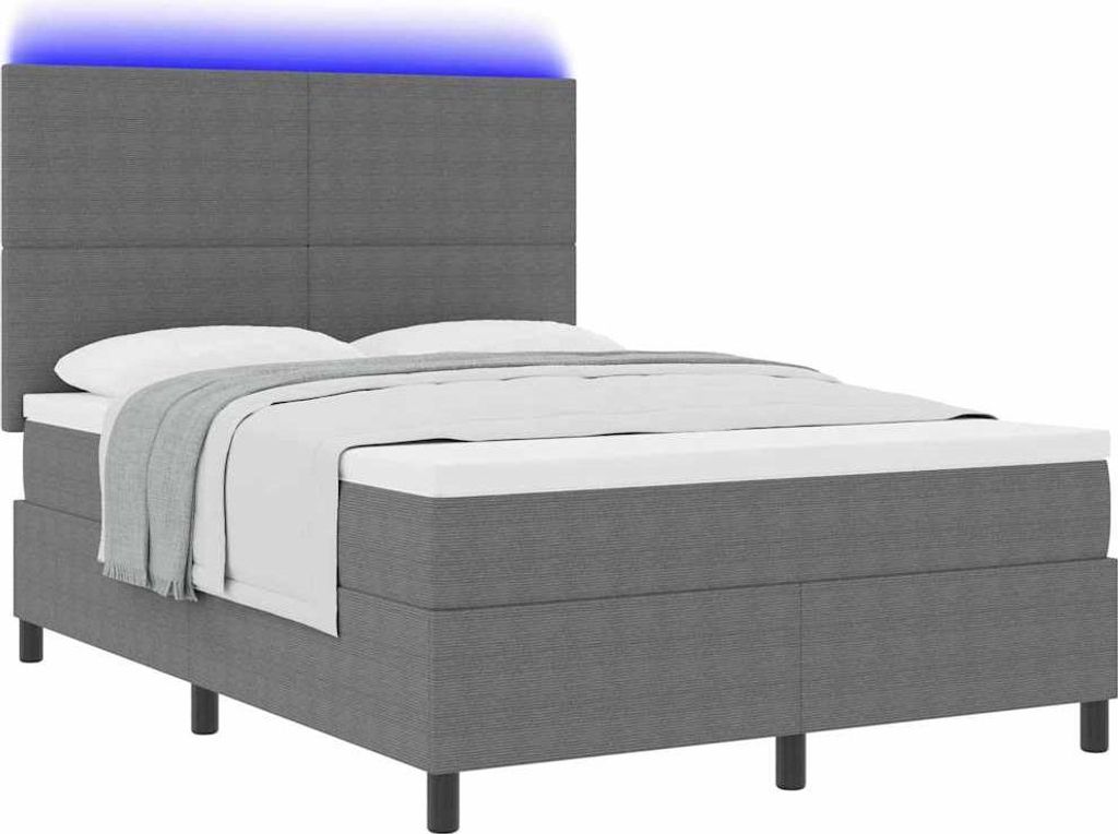 LED Boxspringbett Hellgrau und Weiß 160 x 200 cm Cordstoff