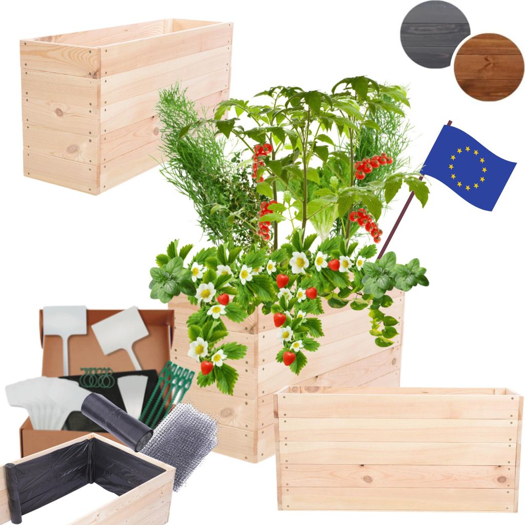 MODO24 Hochbeet Holz, Pflanzkasten, Massivholz, Kiefer, Kräuterbeet, Blumenkasten, Garten, Terrasse, 45x93x30 cm, Natur imprägniert, ZP06