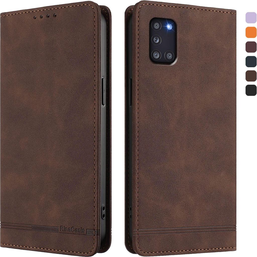Hülle für Samsung Galaxy A31, Retro Kunstleder Ständer Klapphülle mit Kartenfächer und Magnetische Braun