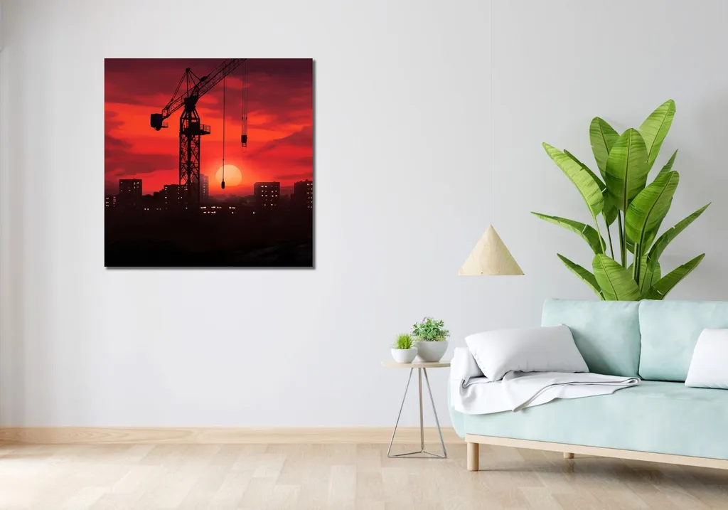 Image 90 x 90 cm Crépuscule au-dessus du chantier - Tableau Carré Déco