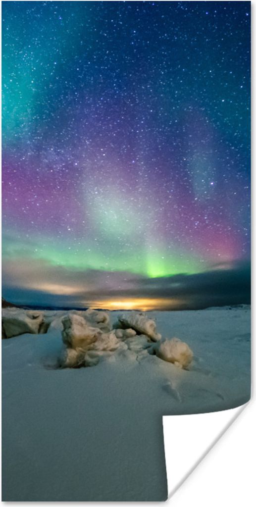 MuchoWow Poster Nordlichter - Schnee - Farben 40x80 cm - Dekoration
