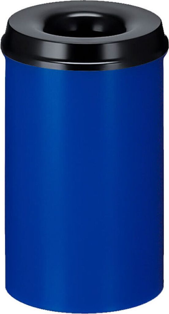 Selbstlöschender Papierkorb & Abfallsammler aus Metall | 20 Liter, HxØ 42,6x26cm | Blau, Kopfteil Schwarz