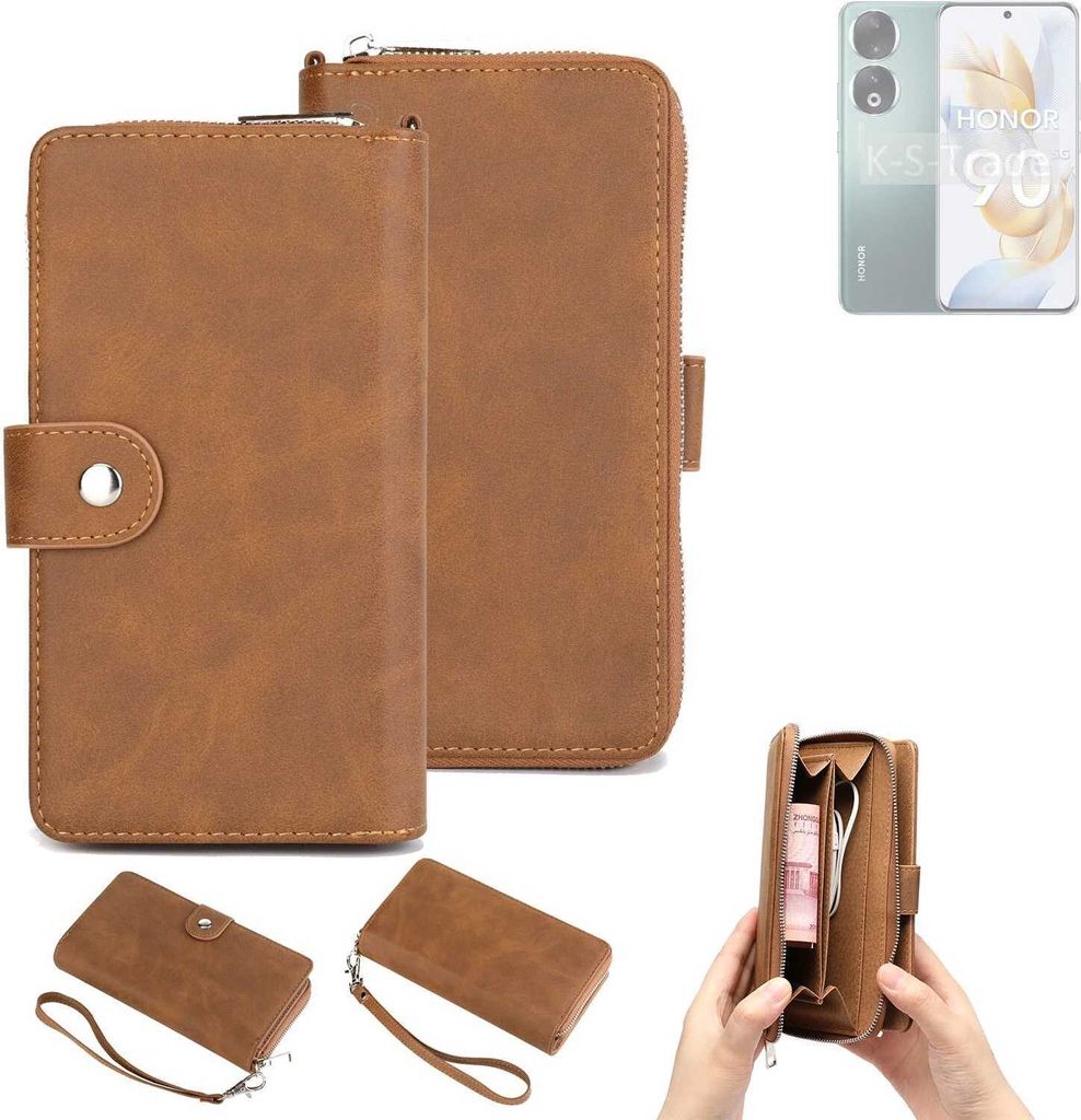 K-S-Trade Handyhülle Schutzhülle kompatibel mit Honor 90 Pro & Portemonnee Tasche Handytasche Case Etui Geldbörse Wallet braun (1x)