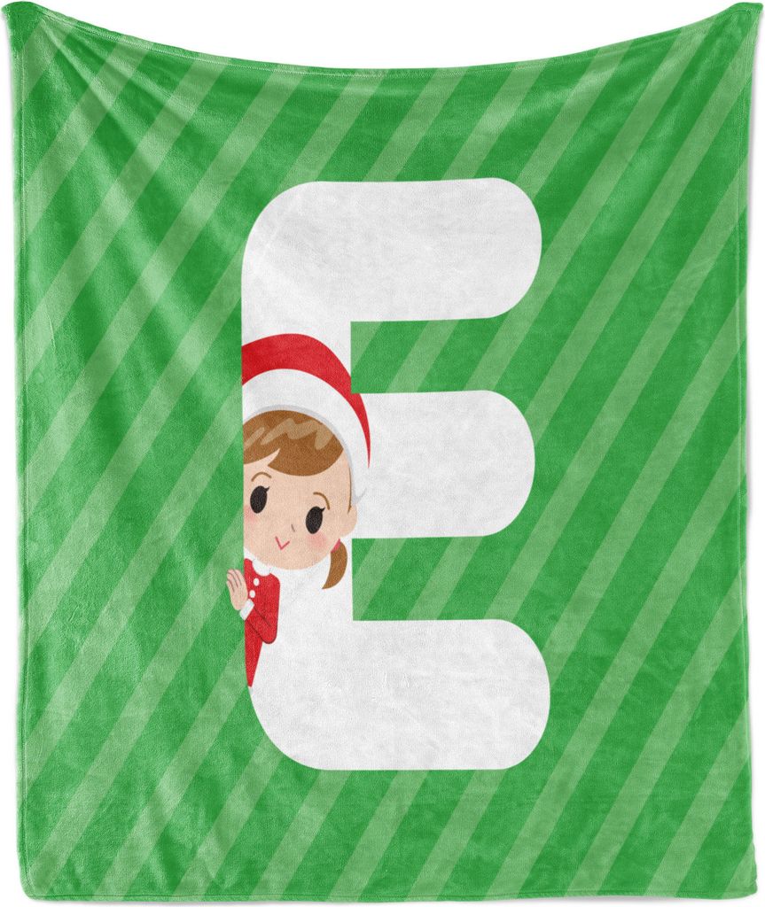ABAKUHAUS Weihnachtsalphabet Weich Flanell Fleece Decke, Kalligraphisches Drucken einer jungen Dame Spähen aus einem Brief E, 175 x 230 cm, Grün ...