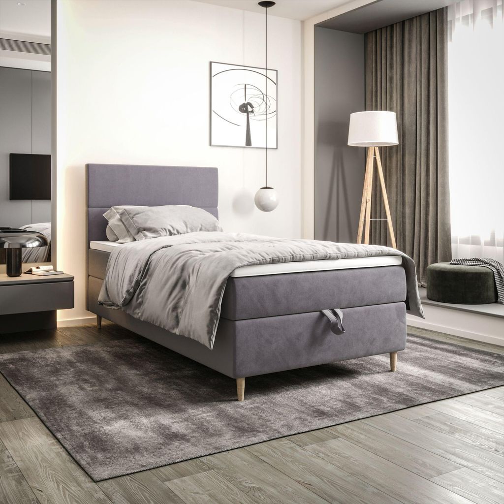 BEDANTE Boxspringbett FLO 80x200 Itaka 50 Bett Bettkasten Einzellbett Hotelbett Topper Matratze Schlafzimmer Stauraum