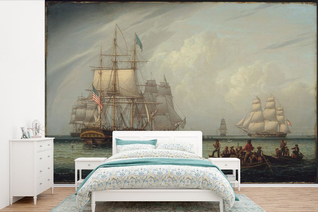 MuchoWow Fototapete für Wohnzimmer oder Schlafzimmer Wandtapete Vinyl Motivtapete Südsee-Walfang I - Gemälde von Robert Salmon - 360x240 cm - ...