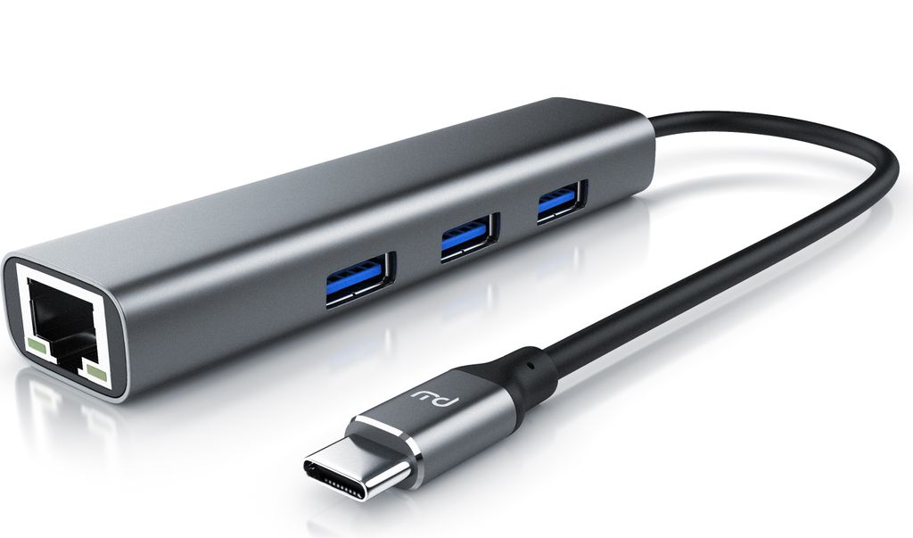 Primewire - USB C HUB mit RJ45 Ethernet - 10/100/1000 Mbit/s - Gigabit Ethernet, LAN Network Adapter - 3 x USB 3.2 Gen.1 A Ports - Notebooks, Ultra...