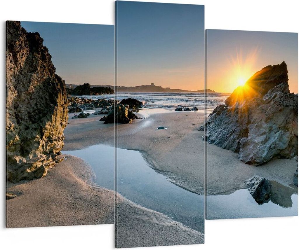 Bild auf Leinwand - Leinwandbild - Landschaft britisch Ufer Küste - 130x100cm - Wand Bild - Wanddeko - Leinwanddruck - Bilder - Kunstdruck - Leinw...
