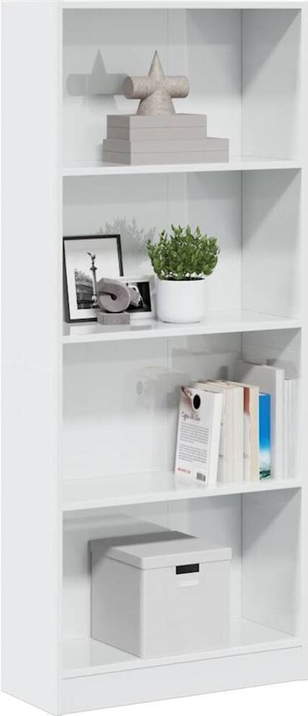 Möbel Bücherregal Hochglanz-Weiß 60x24x143 cm Holzwerkstoff - Bücherregale 858311