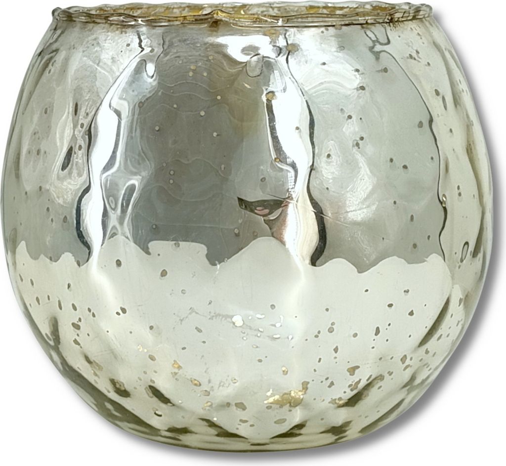 Teelicht-Glas rund Ø 15 x 13cm antik silber Dekogläser Windlicht Teelichthalter