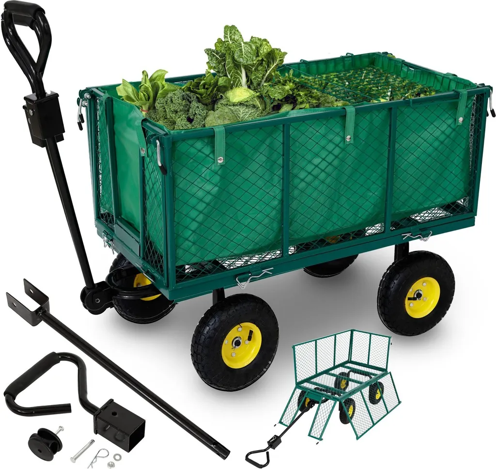 Chariot de transport de jardin robuste 550kg avec bâche amovible gris