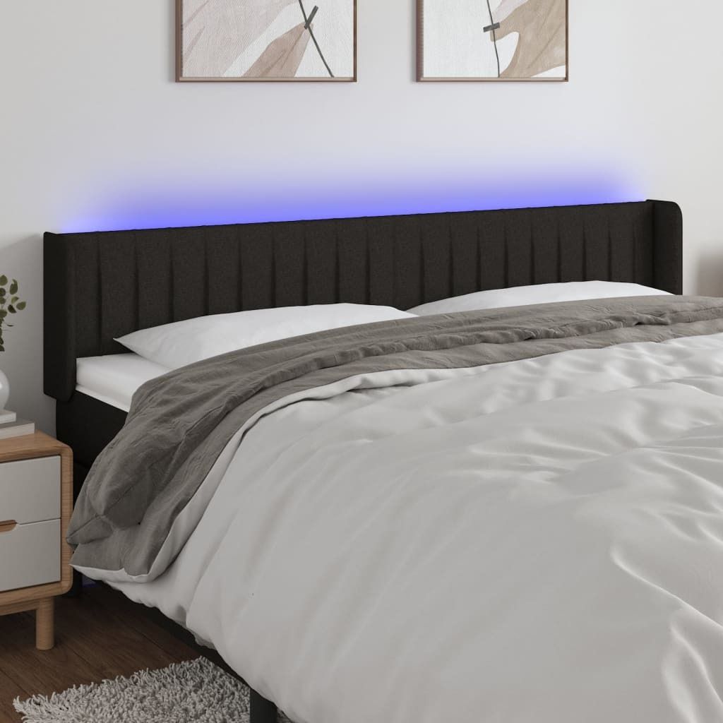 (Robust Möbel)LED Kopfteil - modernes Design - fürs Schlafzimmer - Schwarz 183x16x78/88cm Stoff NEU176044 - Kopfteile