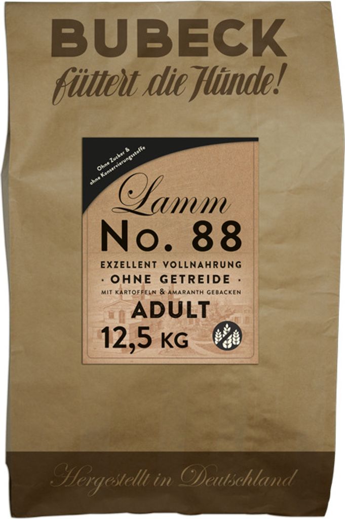 A bag of dog food with product details printed on it.