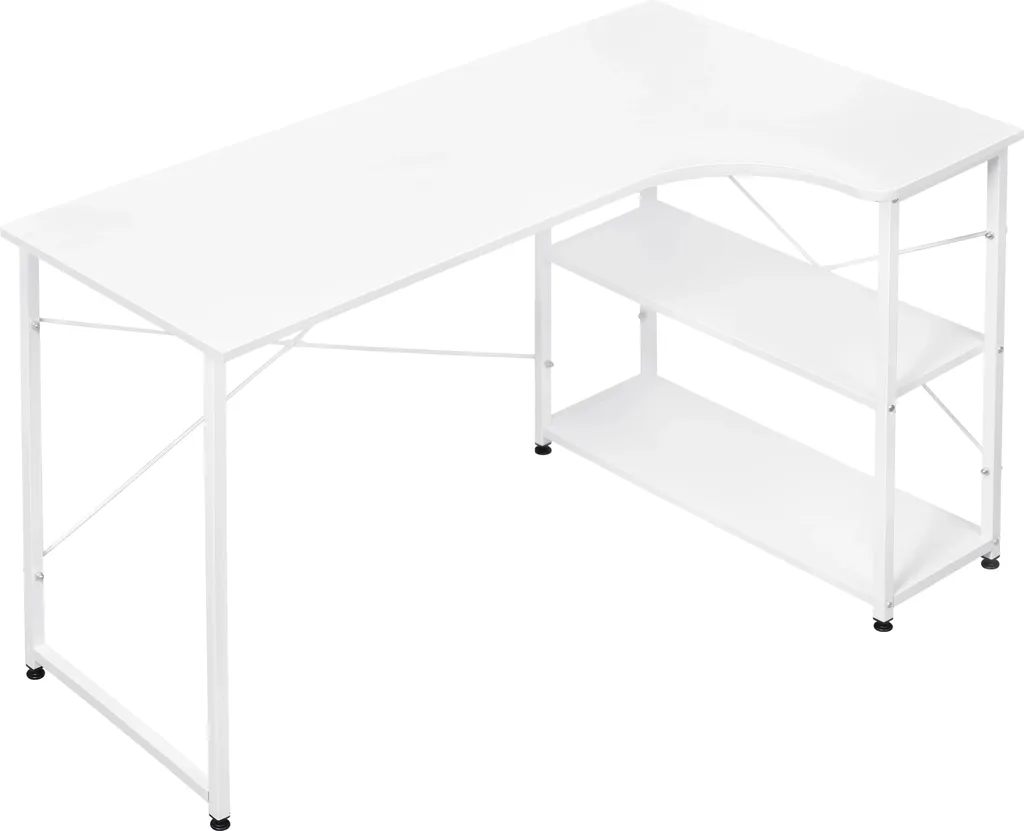 Bureau informatique forme L 120x74 cm blanc - Pin massif avec étagères