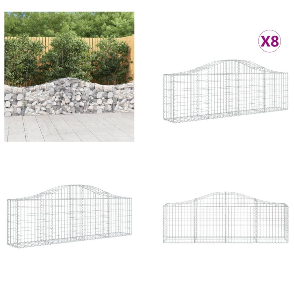vidaXL Gabionen mit Hochbogen 8 Stk. 200x30x60/80 cm Verzinktes Eisen - Gabionenkorb - Gabionenkörbe - Gabione - Gabionenwand