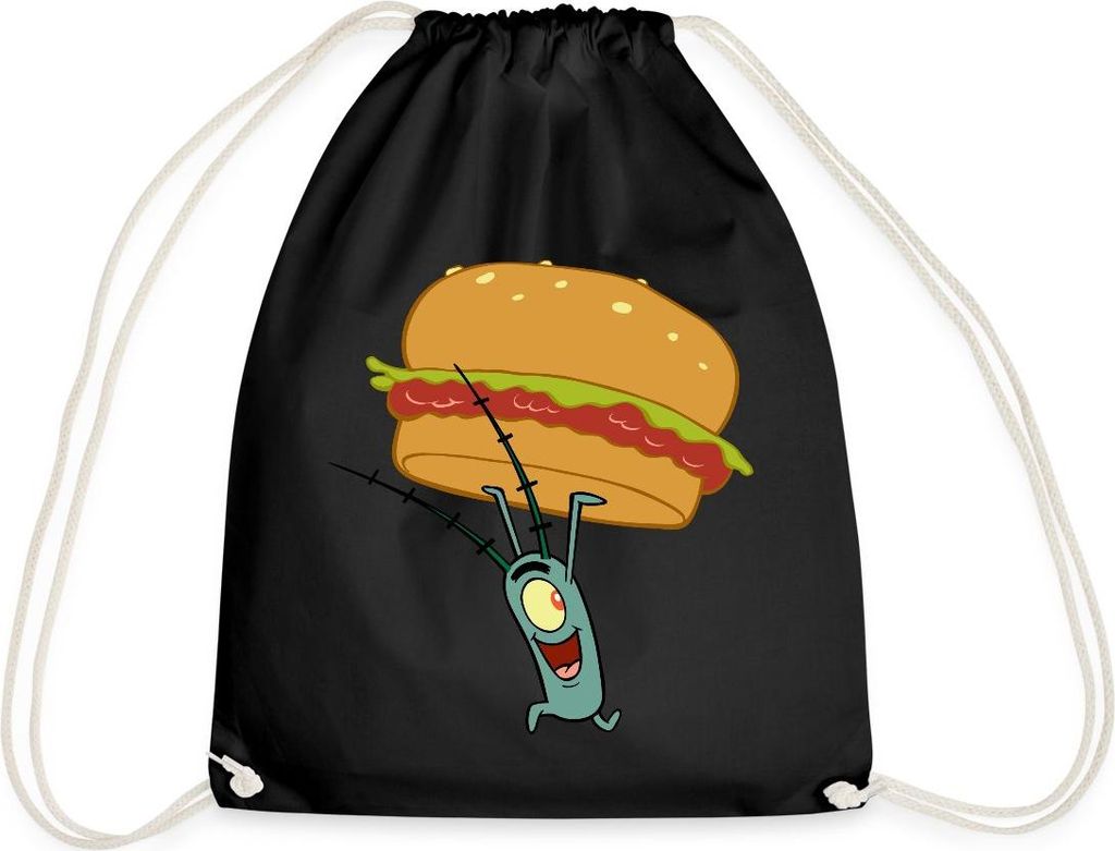 Spreadshirt Spongebob Schwammkopf Plankton Mit Hamburger Turnbeutel, One size, Schwarz