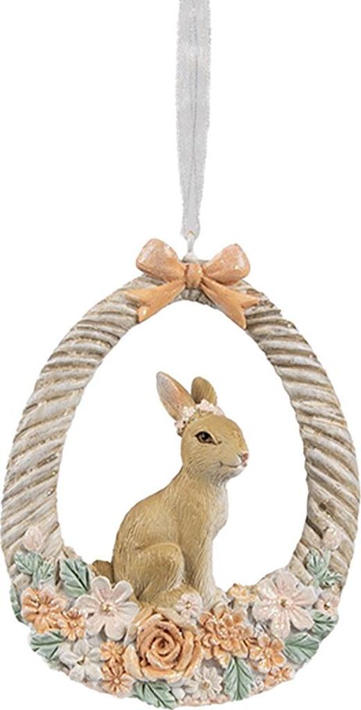 Clayre & Eef Oster-Anhänger Kaninchen 7x2x10 cm Beige Kunststoff