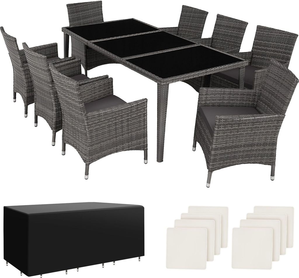 Tectake Gartenmöbel Set Menorca, 8 Personen, Grau, Produktbild 