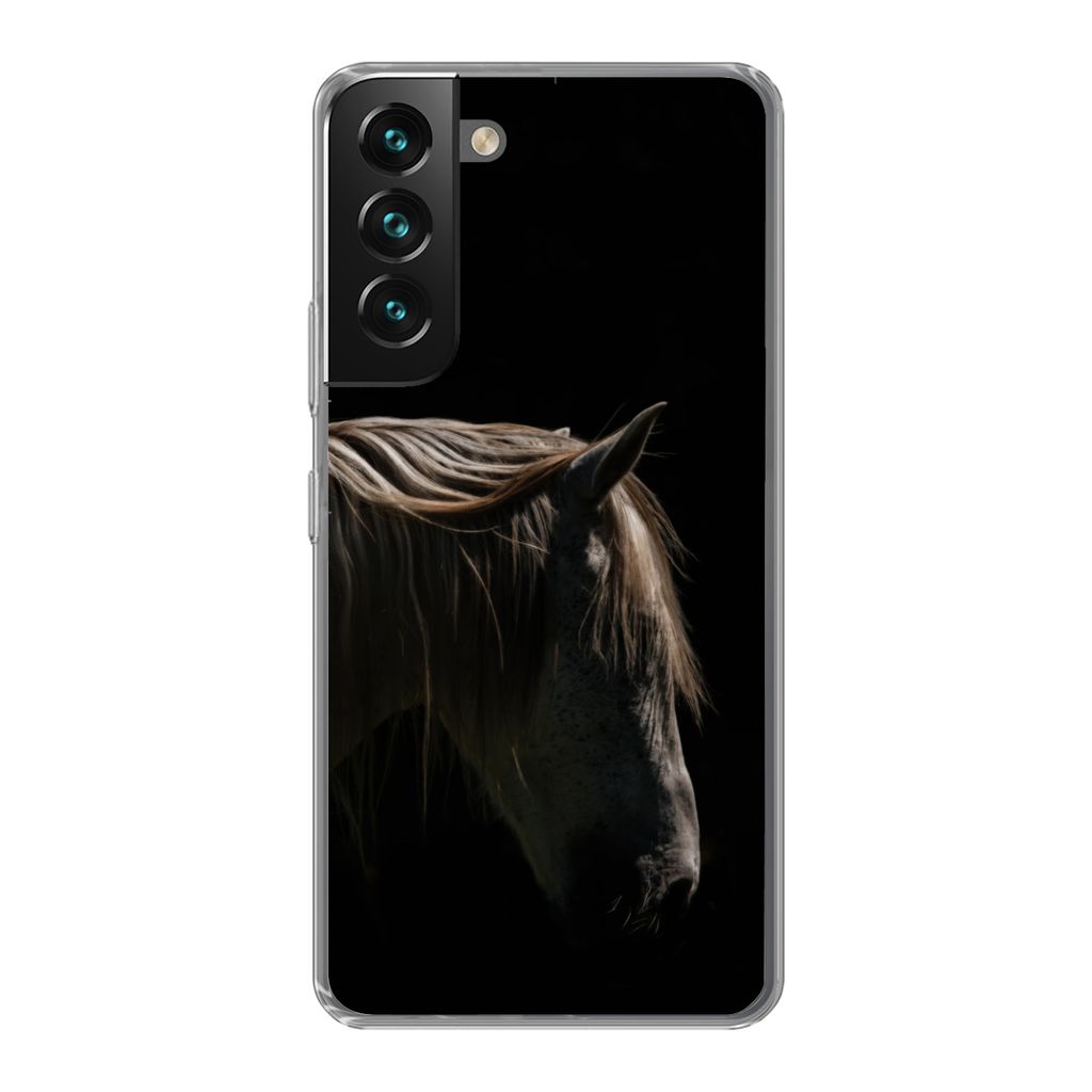MuchoWow Handyhülle Schutzhülle Hülle für Samsung Galaxy S22 Pferd - Tiere - Weiß Silikon Softcase Handy Hülle - Mobiltelefonhülle