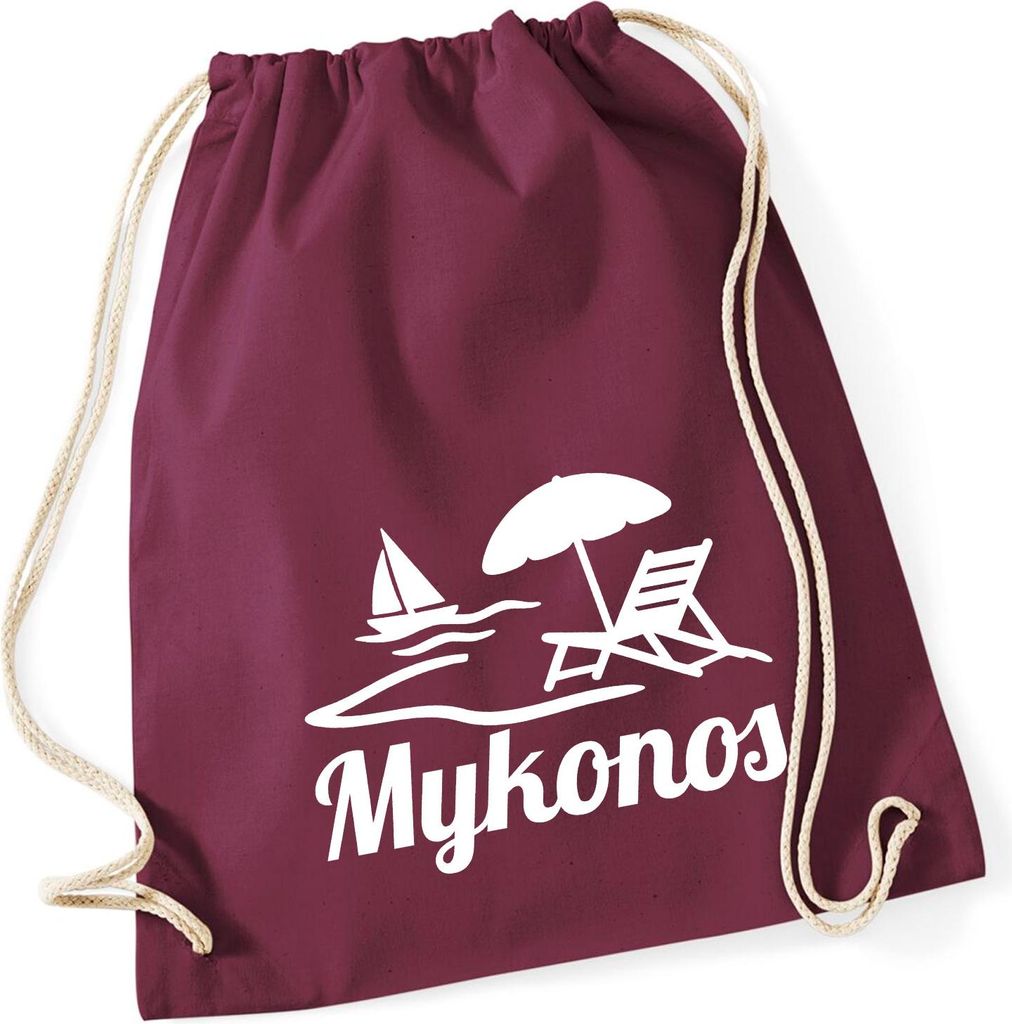 Huuraa Turnbeutel Mykonos Griechenland 12 Liter Burgundy Baumwolle Rucksack Geschenkidee
