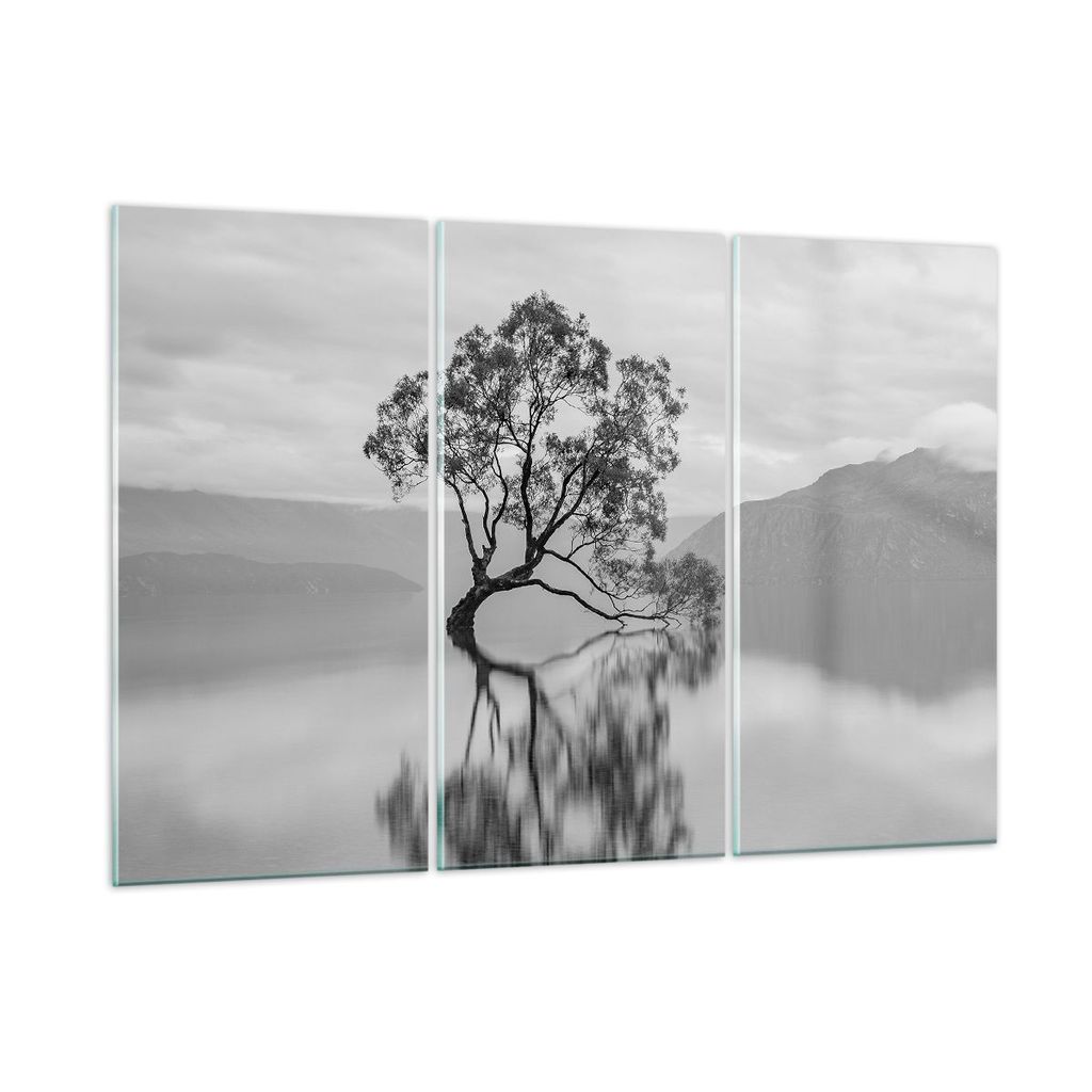 Bilder auf glas - 3 Teile - Baum Symmetrie See - 165x110cm - Glasbilder - Wandbilder - Bilder - zum Aufhängen bereit - Wanddekoration aus Glas - G...