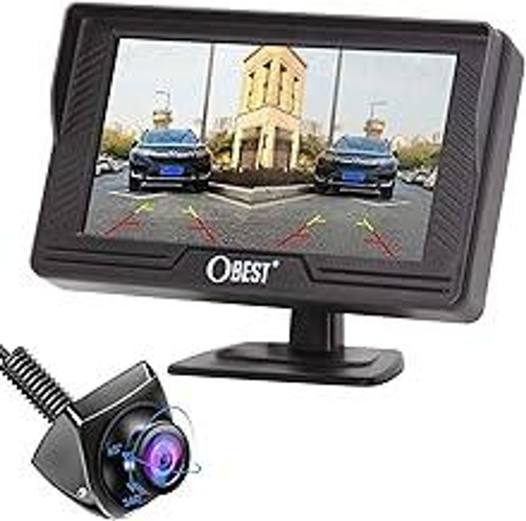 OBEST Rückfahrkamera Auto Set 1080P mit LCD Monitor Bildschirm, Nachtsicht Parkplatzkamera IP69 Wasserdicht + 4.3 HD Display Kit für Bus Van LKW ...
