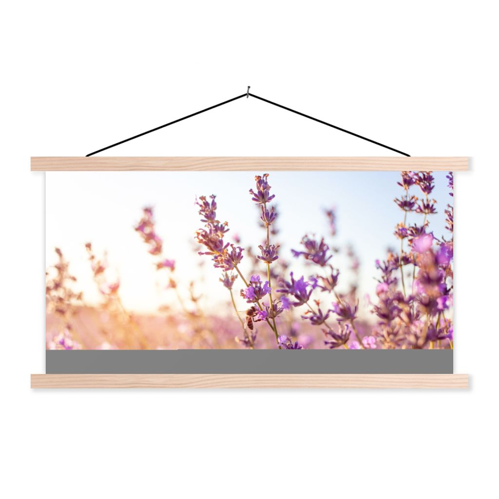 MuchoWow Textilposter Lavendel - Nahaufnahme - Sonne - Blumen - Lila 60x30 cm mit holzfarbenen Rahmen - Dekoration
