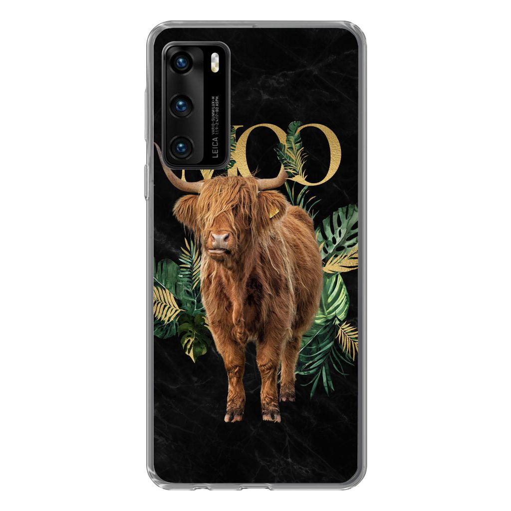 MuchoWow Handyhülle Schutzhülle Hülle für Huawei P40 Zauberspruch - Schottischer Hochländer - Pflanzen Silikon Softcase Handy Hülle - Handy...