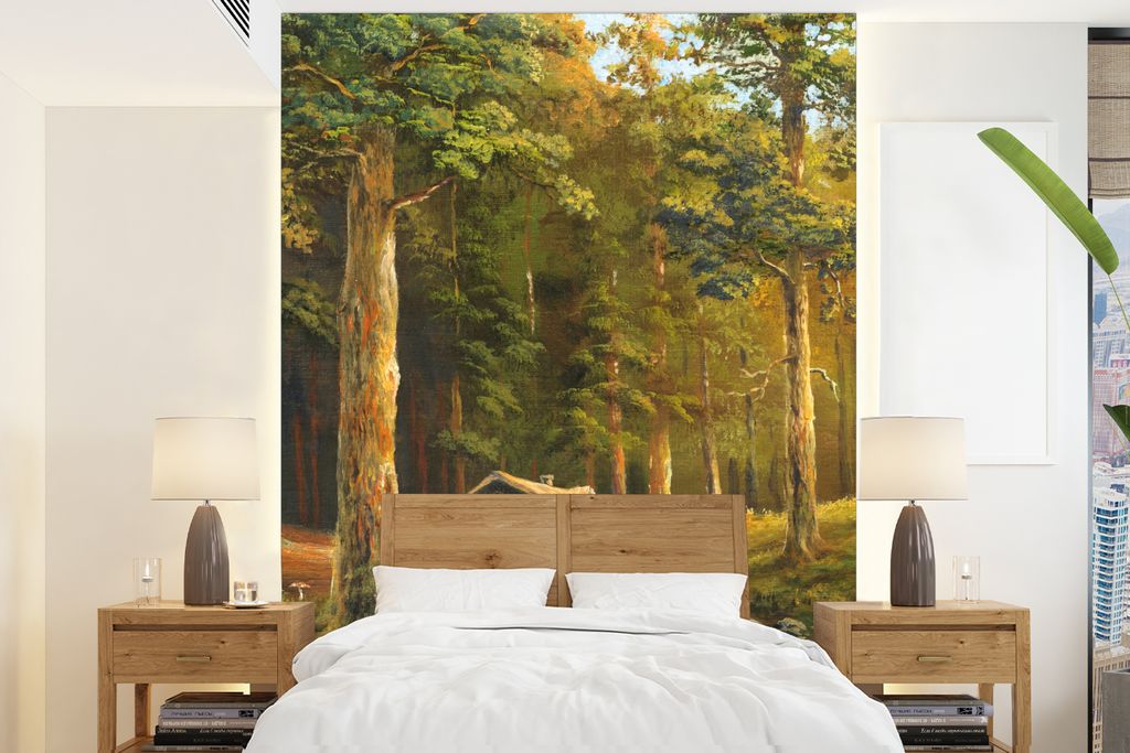 MuchoWow Fototapete für Wohnzimmer oder Schlafzimmer Wandtapete Vinyl Motivtapete Wald - Baum - Haus - Märchen - 190x260 cm - Papiertapete