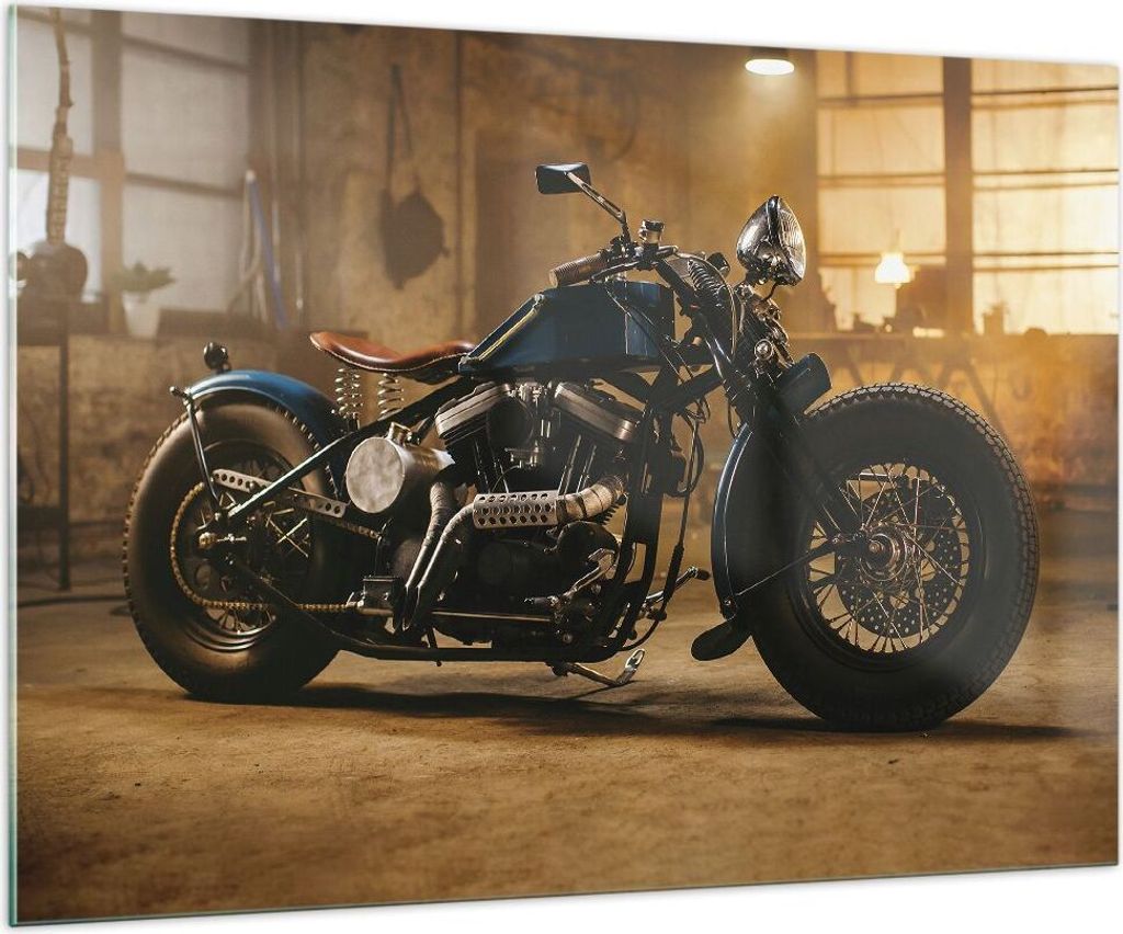 Bilder auf glas - Einteilig - Motorrad Motor - 100x70cm - Glasbilder - Wandbilder - Bilder - zum Aufhängen bereit - Wanddekoration aus Glas - Glas...