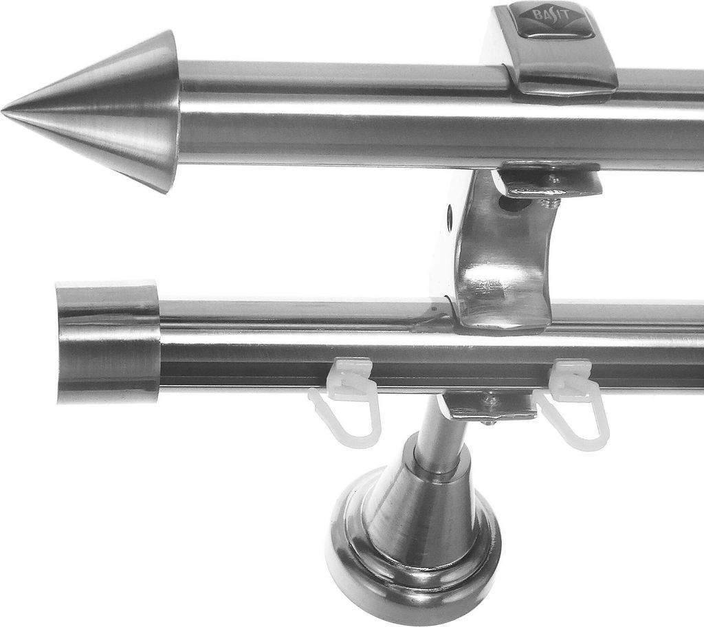 Rohr + Innenlauf Edelstahl Look Gardinenstange Ø 20mm Wandträger 2-läufig zweiläufig Wandbefestigung Spitze H60 E31E30 RI