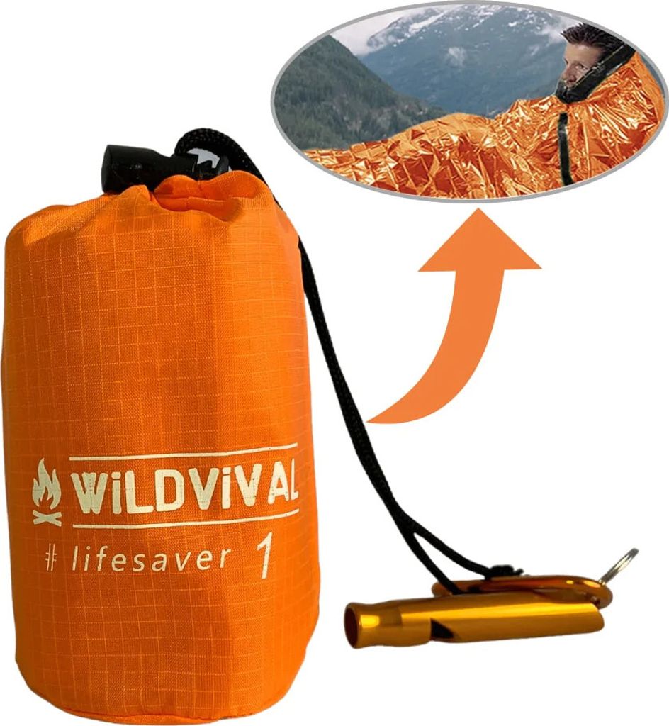 Wildvival Lifesaver für eine Person, Pro Rettungsdecke, Survival Biwaksack, 100g Leichtgewicht sowie Notfall Schlafsack Outdoor, die Notfalldecke ...