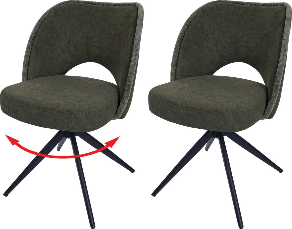 2er-Set Esszimmerstuhl HWC-N72, Polster-Küchenstuhl, drehbar Auto-Return, Stoff/Textil (420g/m²) grün