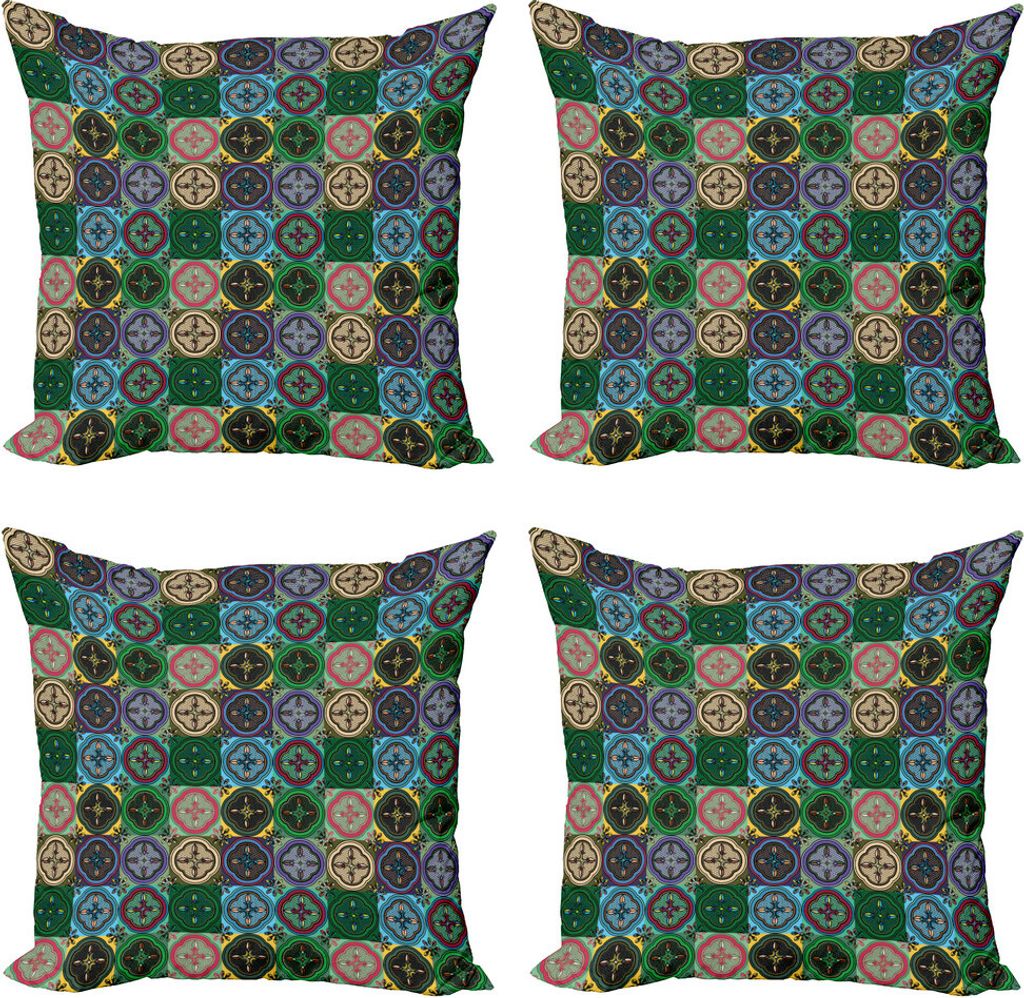 ABAKUHAUS Bunt Kissenbezug Set (4 Stück), traditioneller Vibrant, Moderner Doppelseitiger Digitaldruck, 40 cm x 40 cm, Mehrfarbig