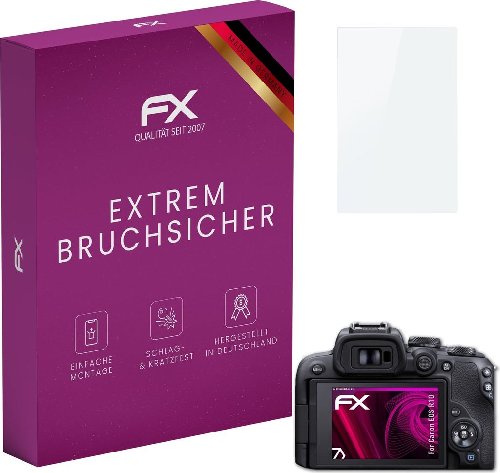 atFoliX FX-Hybrid-Glass Displayfolie kompatibel mit Canon EOS R10 Glasfolie