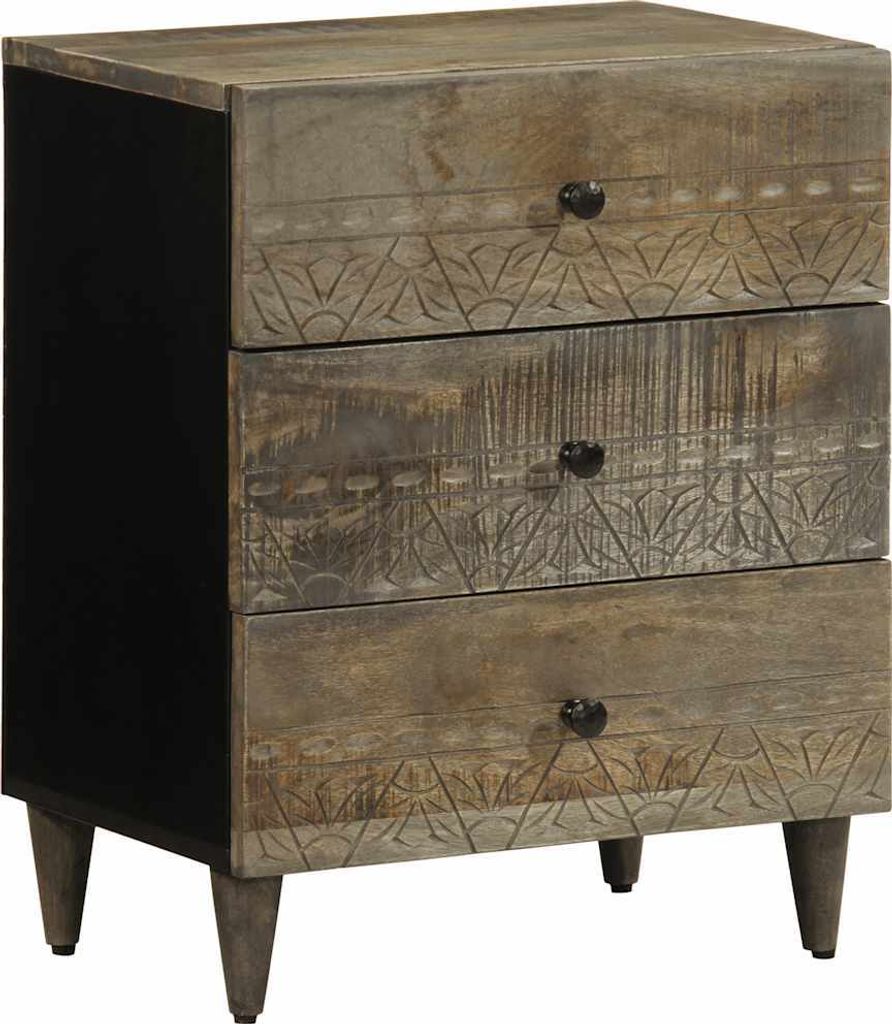 Nachttisch Hellgrau 50x33x60 cm Massivholz Mango
