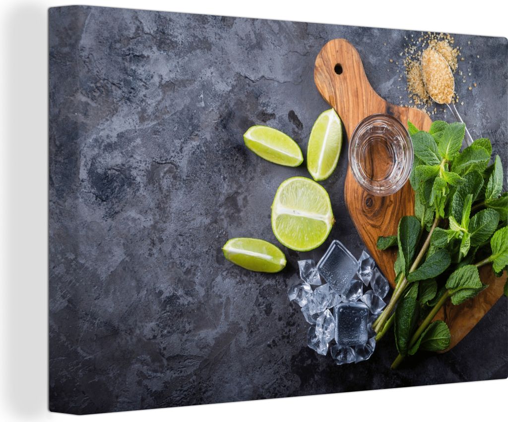 OneMillionCanvasses - Leinwandbilder - 150x100 cm, Schneidebrett - Glas - Obst - Zitrone, Wandbilder Kunstdruck Wanddekoration - Foto auf Leinwan...