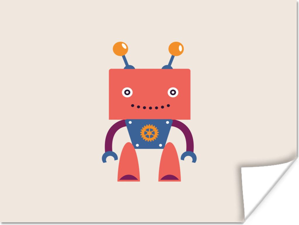MuchoWow Poster Roboter - Getriebe - Gesicht - Antenne - Kinder - Jugendliche 160x120 cm - Foto Plakat