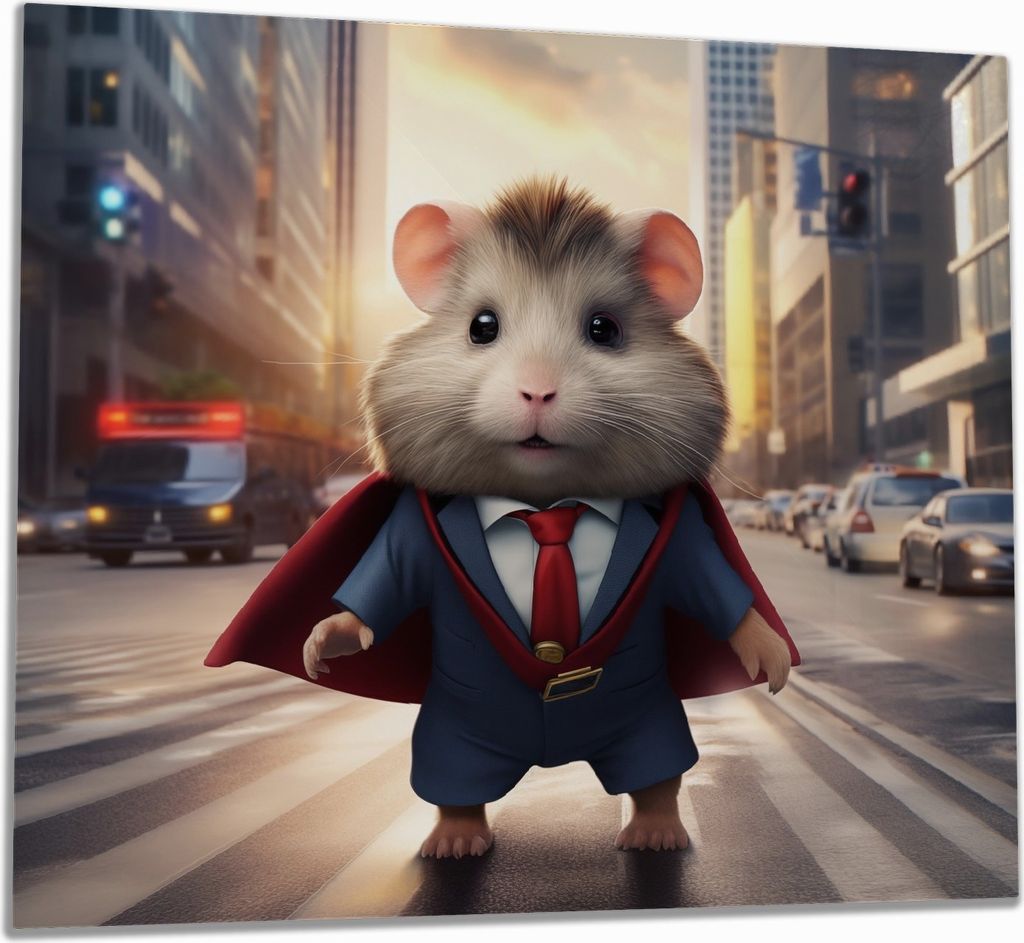 Wallario Herdabdeckplatte aus Glas, Größe 60 x 52 cm 1-teilig, Motiv Super-Hamster